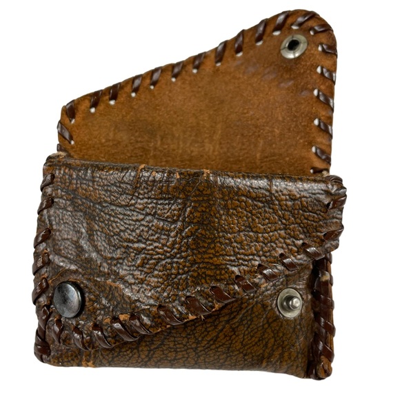 Vintage Handmade Leather Two Compartment Mini Small Pocket Wallet Snap Close VTG - Picture 2 of 11